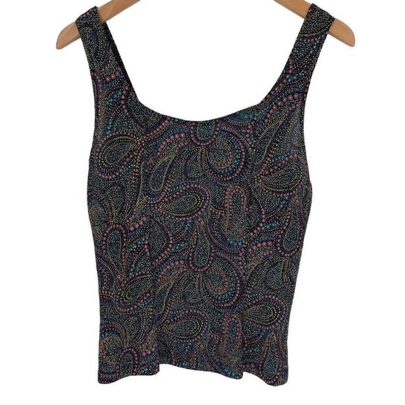 Coin Metallic Thread Tank Top Stretch Wide Strap Women Large Purple Blue Yellow - Picture 1 of 4